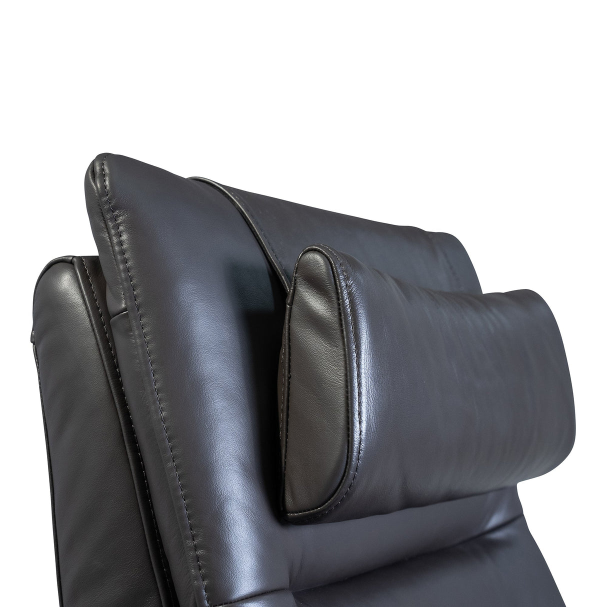 Circa ZG Chair in black leather with adjustable headrest, oak accents and zero-gravity recline position