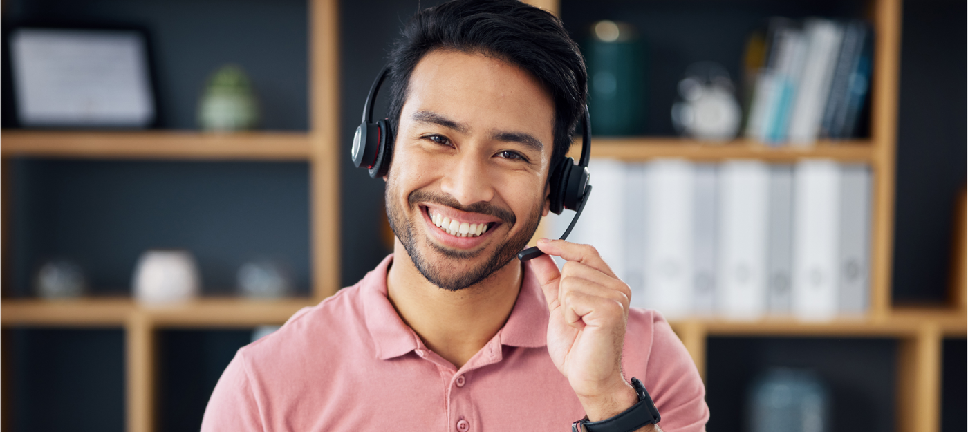 Man talking on his headset for Discount Massage Chairs customer support