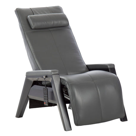 Gravis ZG Chair in gray leather with zero-gravity positioning, remote control, and adjustable headrest for therapeutic comfort