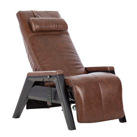 Gravis ZG Chair in brown leather with modern zero-gravity design and adjustable headrest on black metal base