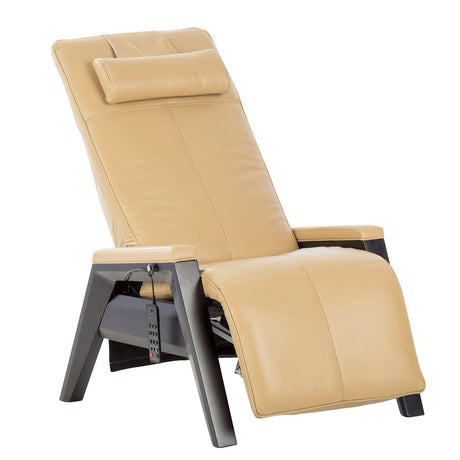 Gravis ZG Chair in tan leather with black base frame, featuring zero gravity recline and adjustable headrest pillow