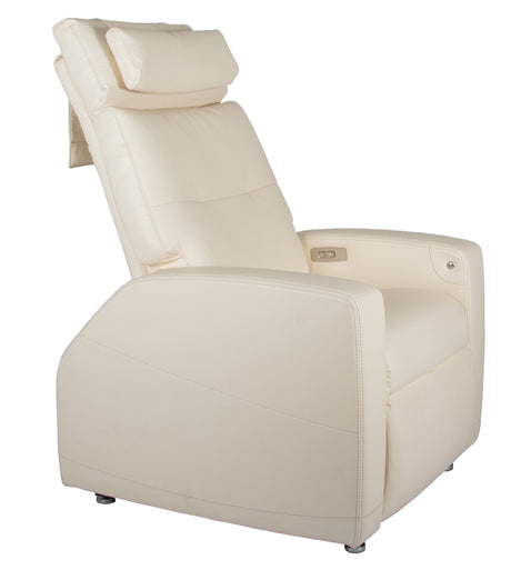 Laevo ZG Chair with Lift Assist in cream leather featuring adjustable headrest, massage function, and power lift mechanism