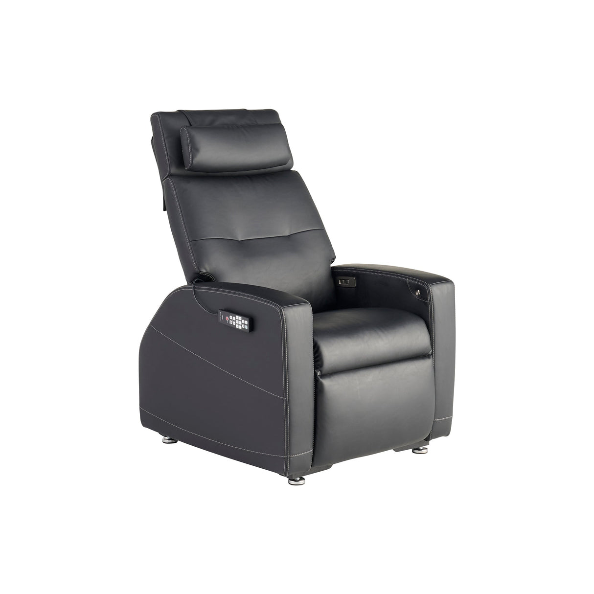 Laevo ZG Chair with Lift Assist in black leather, featuring powered recline, heating, and massage functions