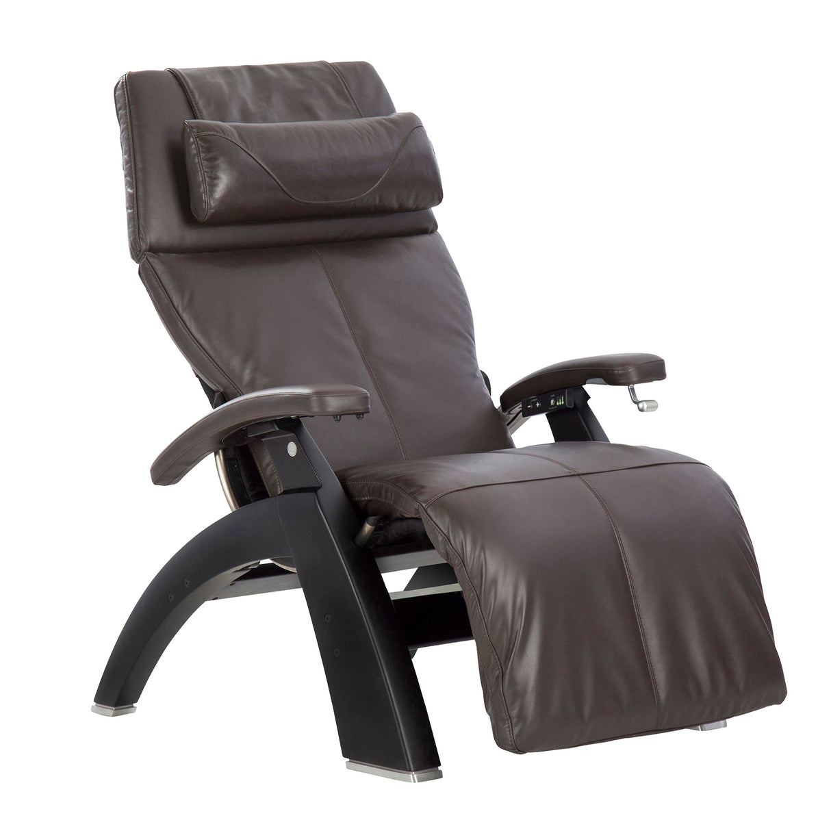Perfect Chair PC-420 Classic Manual Plus recliner in brown leather with black base and ergonomic zero-gravity design