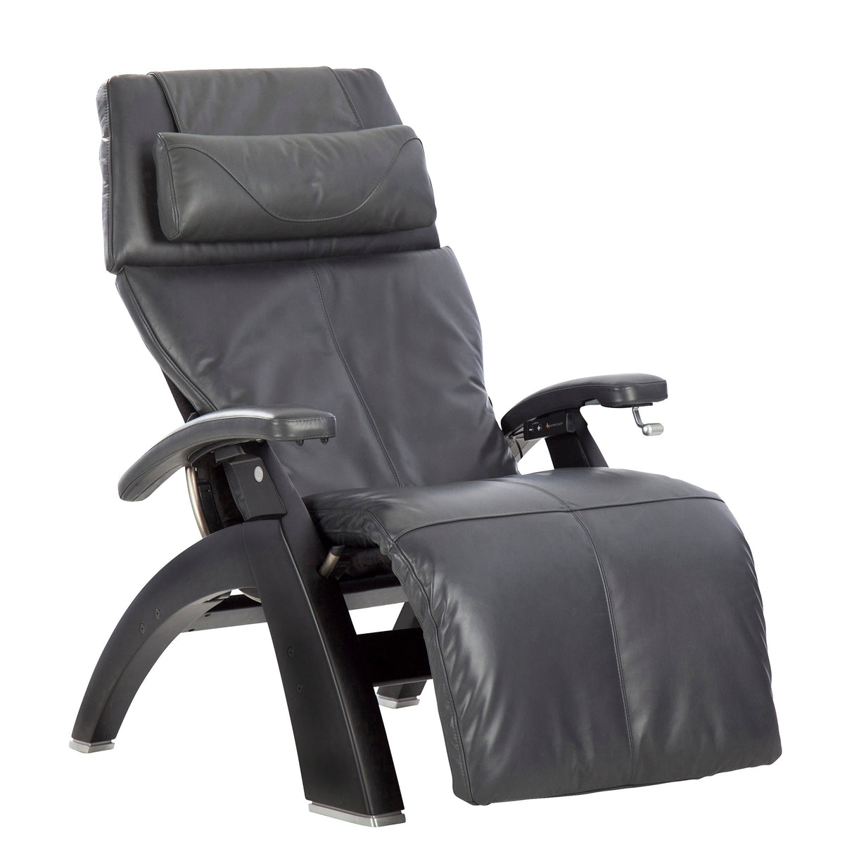 Perfect Chair PC-420 Classic Manual Plus recliner in gray leather with zero gravity positioning and sleek black base