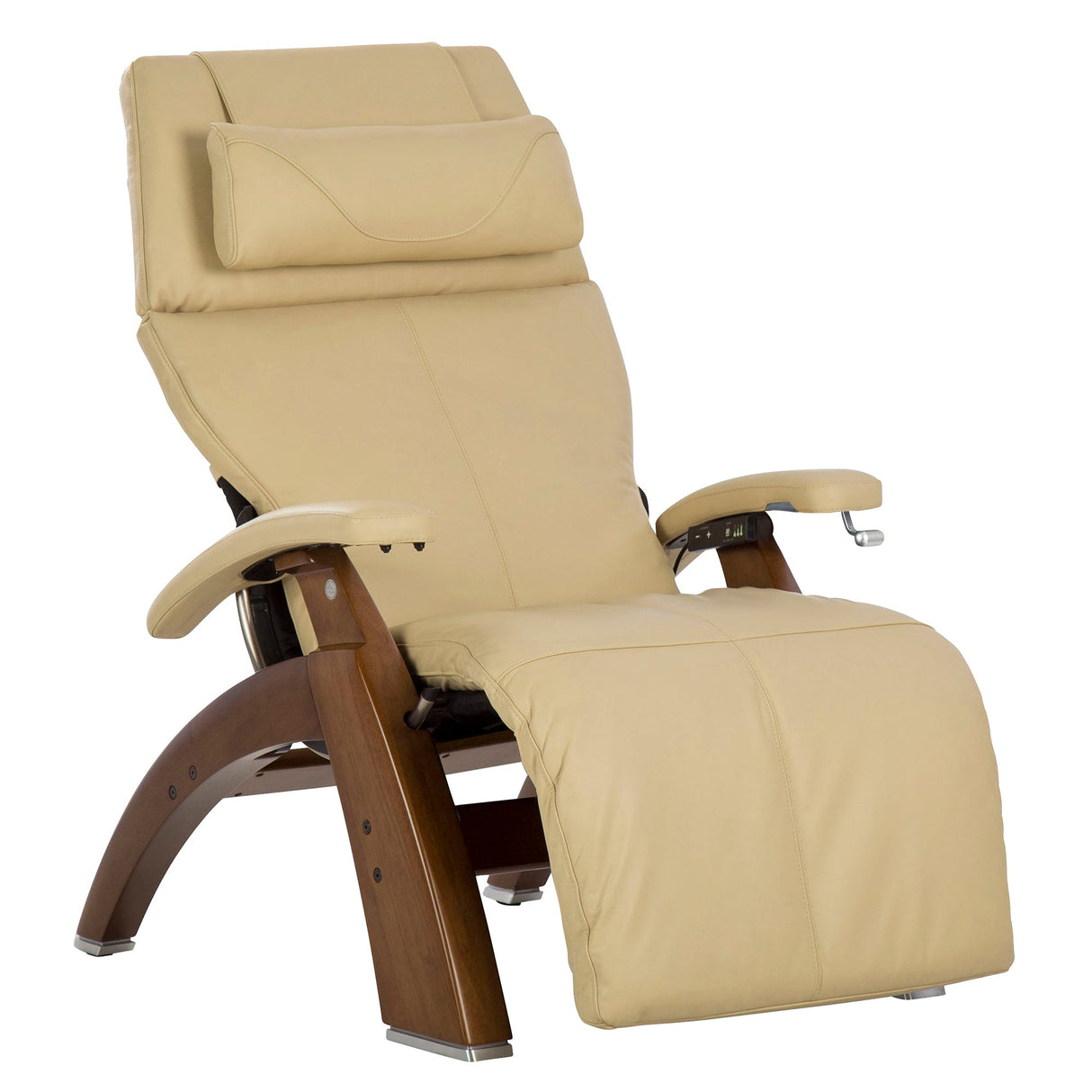 Perfect Chair PC-420 Classic Manual Plus zero gravity recliner in beige leather with wooden base and ergonomic design