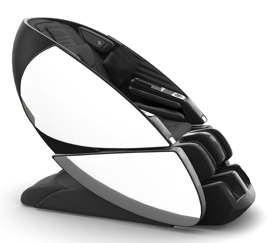 Super Novo X Massage Chair with sleek black and white design, curved teardrop shape and modern control panel