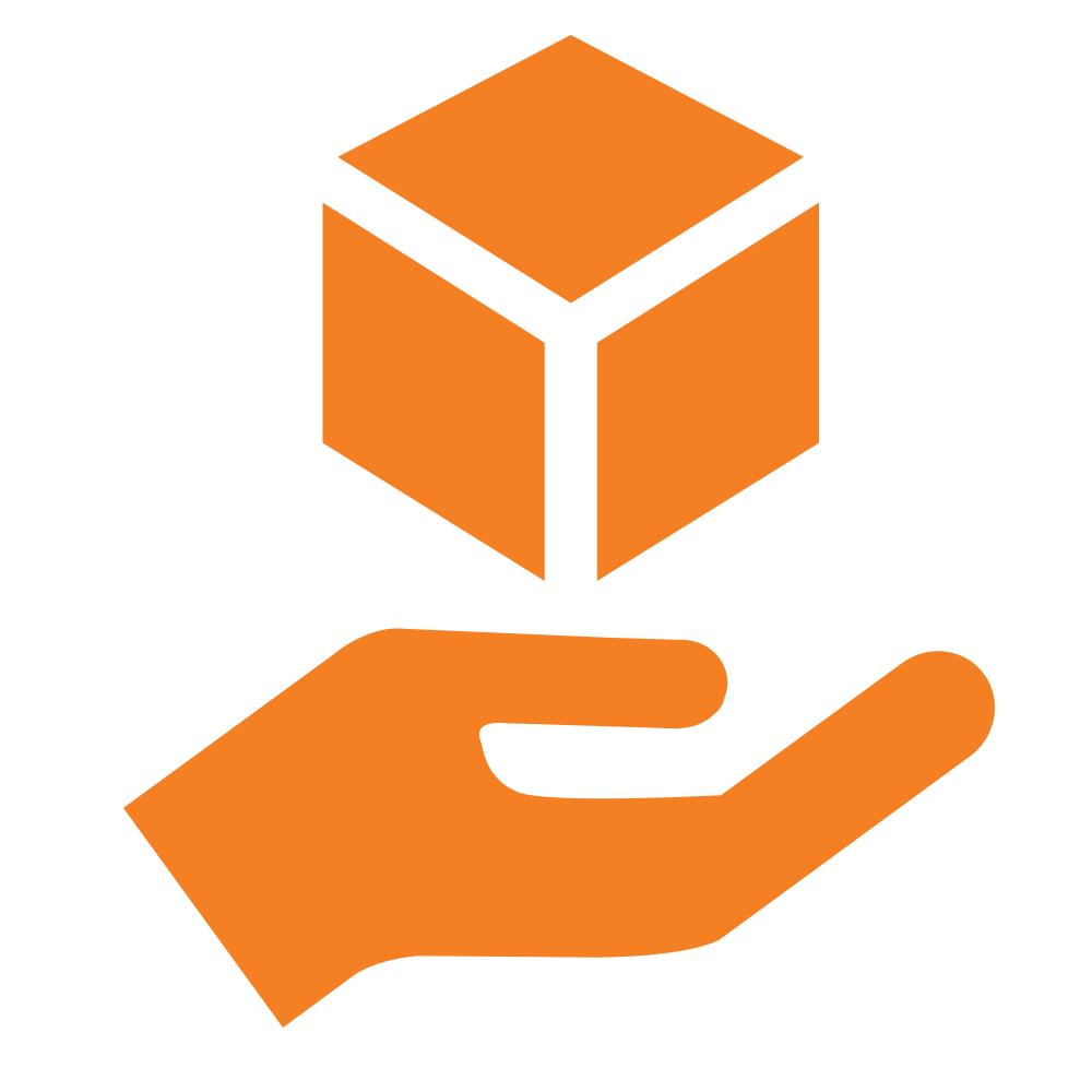 Orange icon showing hand holding package for White Glove Delivery XL service