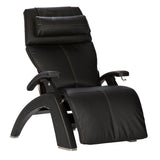 Perfect Chair PC-420 Classic Manual Plus zero gravity recliner in black leather with curved wood base and ergonomic design