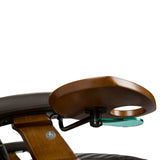 Perfect Chair Accessory Table, a wooden side table attachment with glass holder, mounted on recliner armrest in walnut finish