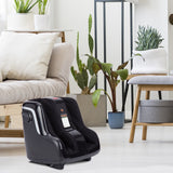 Reflex5s foot and calf massager shown in modern living room with plants and neutral furniture