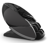 Super Novo X Massage Chair in sleek black with teardrop design, featuring upward-pivoting doors and full-body massage capability