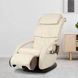 WholeBody 8.0 Massage Chair in cream leather, modern design with curved armrests and adjustable footrest in minimalist room
